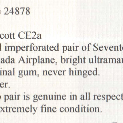 Canada #CE2a XF/NH Imperf Pair **With Certificate**