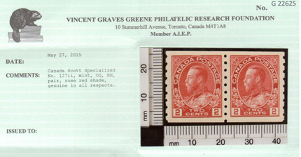 Canada #127ii XF/NH Coil Pair **With Certificate**