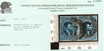 Canada #7 Used Scarce Pair **With Certificate**