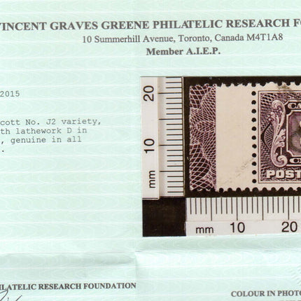 Canada #J2 Used Lathework D Single **With Certificate**
