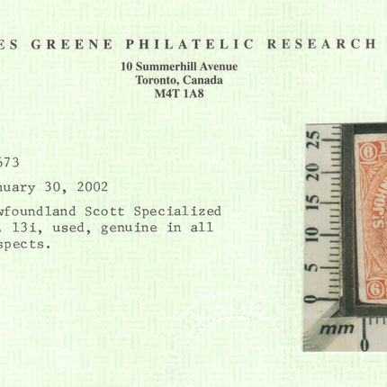 Newfoundland #13i XF Used **With Certificate**