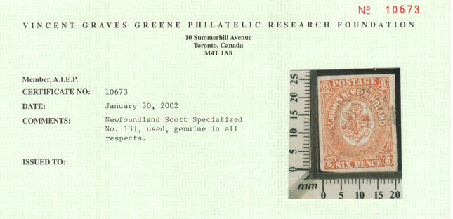Newfoundland #13i XF Used **With Certificate**