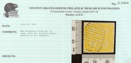 New Brunswick #2 XF Used Gem With Ideal "24" Numeral Grid Cancel *Cert.*