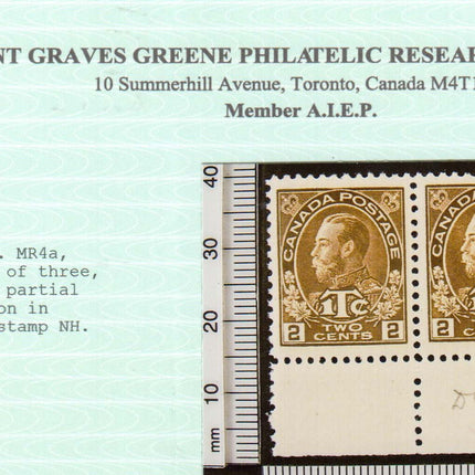 Canada #MR4a Mint Plate Strip Of Three **With Cert.**