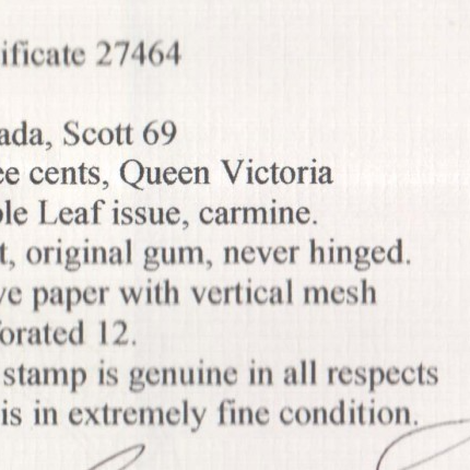 Canada #69 NH Mint Superb Jumbo Gem **With Certificate**