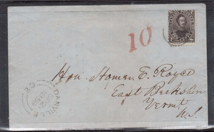 Canada #16 Used On Cover To Vermont USA **With Certificate**