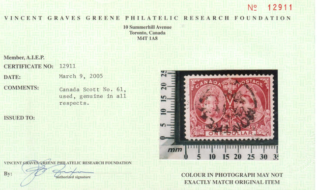Canada #61 VF Used With Montreal CDS Cancel **With Certificate**