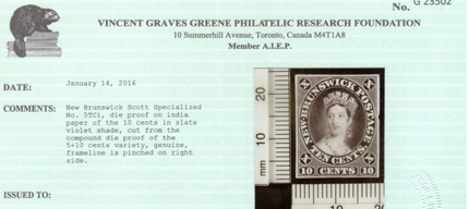 New Brunswick #9TCi Die Proof In Slate Violet Variety **With Cert.**