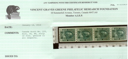 Canada #123 VF+/NH Coil Strip Of Four **With Certificate**