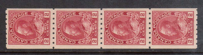 Canada #124 XF/NH Coil Strip Of Four **With Certificate**