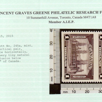 Canada #245a XF/NH Imperf Pair **With Certificate**