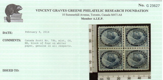 Canada #79b XF/NH Block **With Certificate**