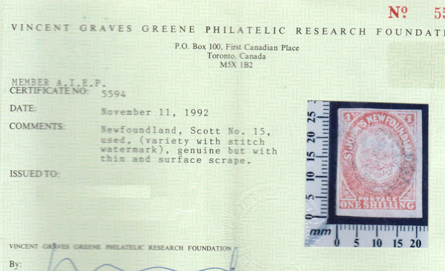 Newfoundland #15 Used Stitch Watermark Variety **With Certificate**