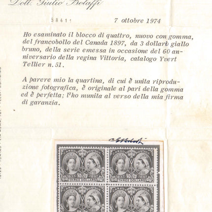 Canada #63 VF Mint Block **With Two Certificates**