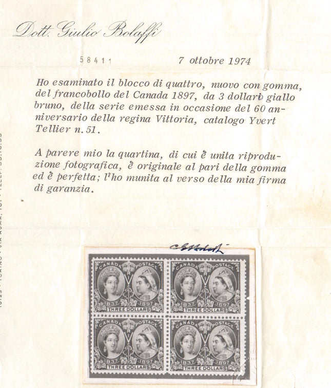 Canada #63 VF Mint Block **With Two Certificates**