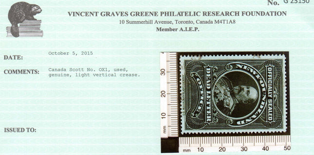 Newfoundland #OX1 XF Used **With Certificate**