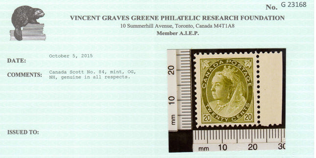 Canada #84 VF/NH Margin Copy **With Certificate**