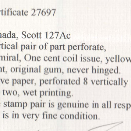 Canada #126ac XF/NH Pair **With Certificate**