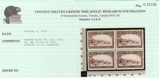 Canada #101 VF/NH Block **With Certificate**