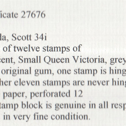 Canada #34i Mint Block Of Twelve **With Certificate**