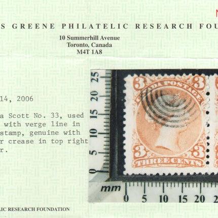 Canada #33 Used Pair **With Certificate**