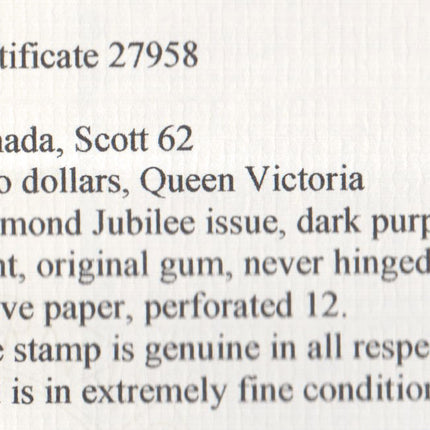 Canada #62 XF/NH **With Certificate**