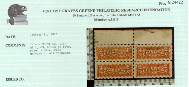 Canada #F1b XF Mint Top Margin Block **With Certificate**