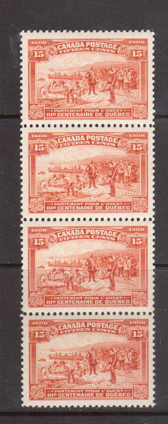 Canada #102 XF/NH Strip Of Four **With Certificate**