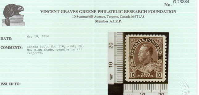 Canada #116 NH Mint Gem **With Certificate**