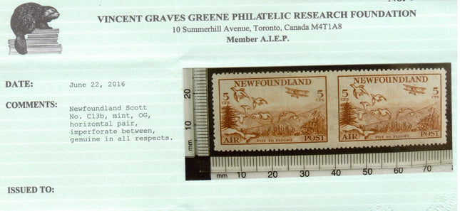 Newfoundland #CL13b XF Mint Imperf Pair **With Certificate**