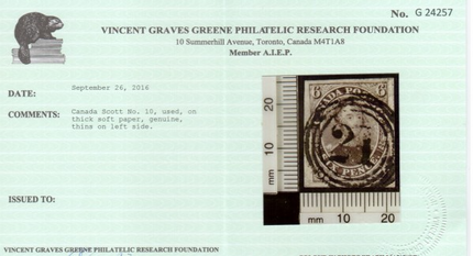 Canada #10 VF Used With 4 Ring 21 Cancel **With Certificate**