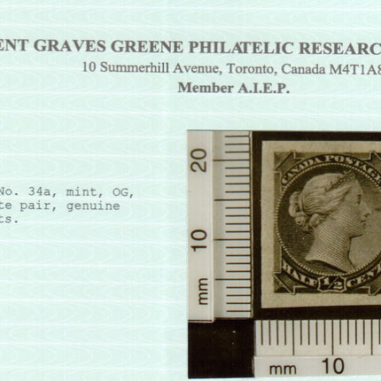 Canada #34a XF/NH Imperf Pair **With Certificate**