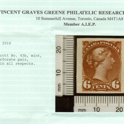 Canada #43b XF Mint Imperf Pair **With Certificate**