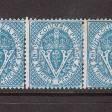 British Columbia #7i Mint Inverted Watermark Strip Of Three *With Cert.*