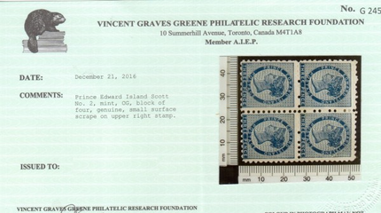 Prince Edward Island #2 Mint Block **With Certificate**