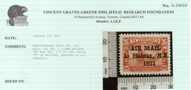 Newfoundland #C3J VF/NH **With Certificate**