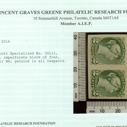 Canada #36iii XF Mint Imperf Block **With Certificate**