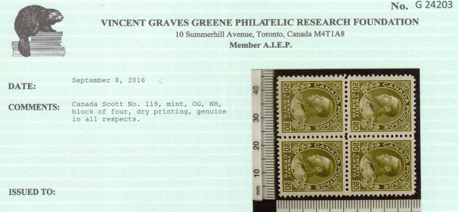 Canada #119 NH Mint Superb Gem Block **With Certificate**