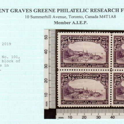 Canada #101 Extra Fine Never Hinged Gem Block **With Certificate**