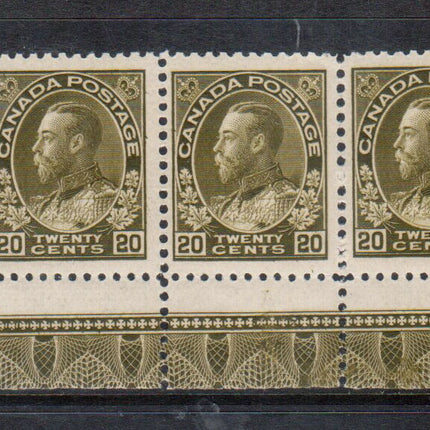Canada #119c VF/NH Lathework A Strip Of Three **With Certificate**