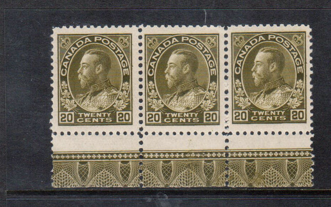 Canada #119c VF/NH Lathework A Strip Of Three **With Certificate**