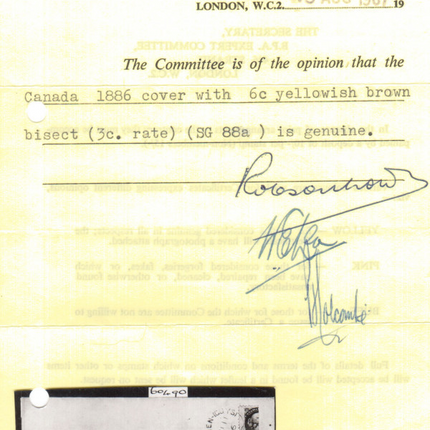 Canada #39a Very Fine Used Bisect On Cover **With Certificate**