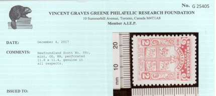 Newfoundland #88c VF/NH **With Certificate**