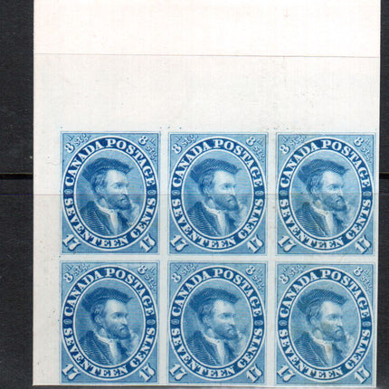 Canada #19P XF Upper Left Margin Proof Block Of Six India Paper On Card