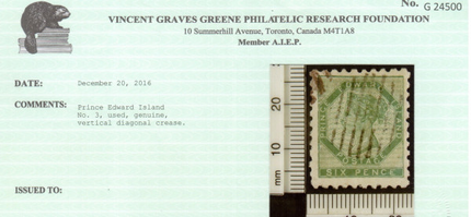 Prince Edward Island #3 VF Used **With Certificate**