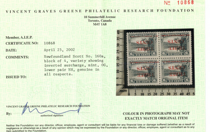 Newfoundland #160a VF Mint Inverted Block **With Certificate**