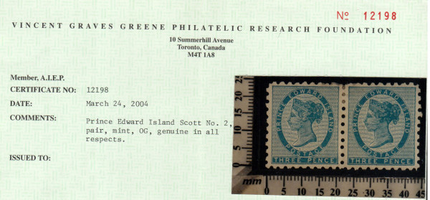 Prince Edward Island #2 VF Mint Pair **With Certificate**