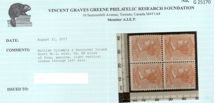 British Columbia #2 NH Mint **With Certificate**
