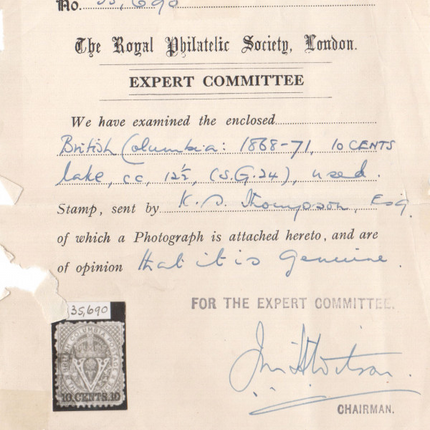 British Columbia #15 VF Used **With Certificate**