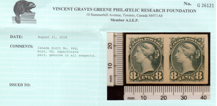 Canada #44d VF Mint Imperforate Pair **With Certificate**